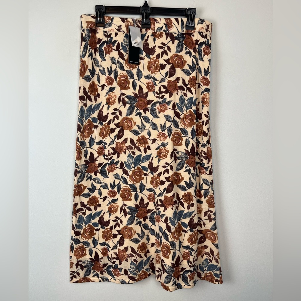 NWT Minnie Rose Knit Floral Midi A-Line Pull On Skirt Large